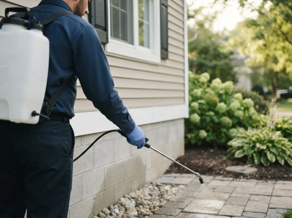 Pest control technician inspecting a home in Sunset, TX